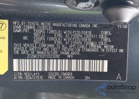 2007 Lexus Rx 350 z USA, uszkodzony, nr VIN 2T2GK31U27C023092